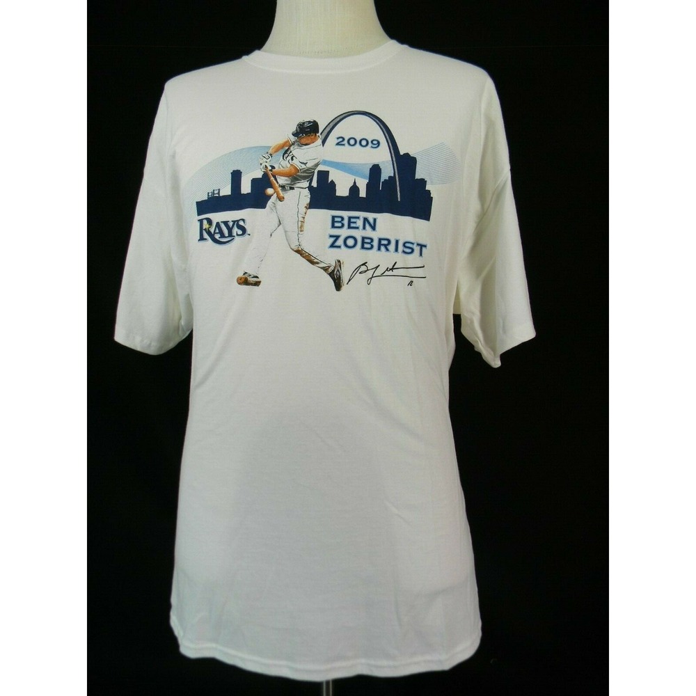Hanes T-Shirt Unisex XL White Ben Zobrist Tampa Bay Rays 2009 MLB Vintage Cotton